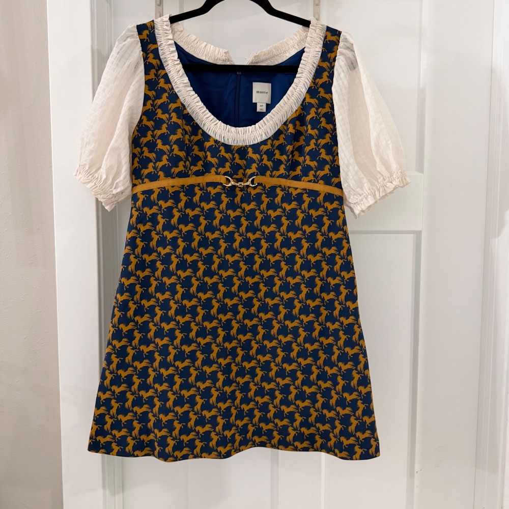 Maeve Anthropologie Puff-Sleeve Twofer Mini Dress Horse Print Blue MP